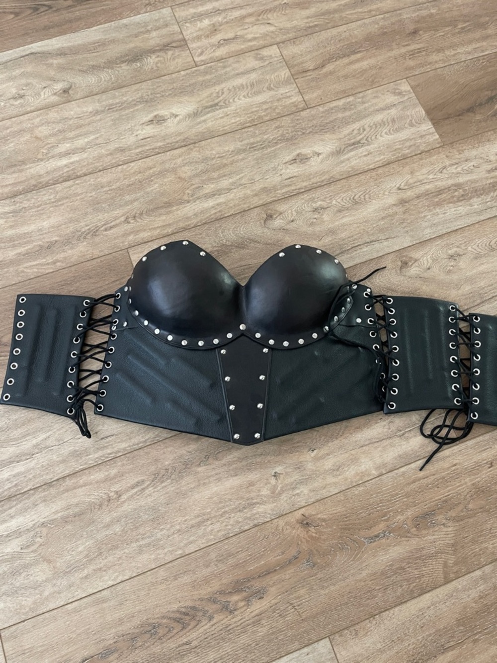 Studded Black Lace-Up Leather Bustier